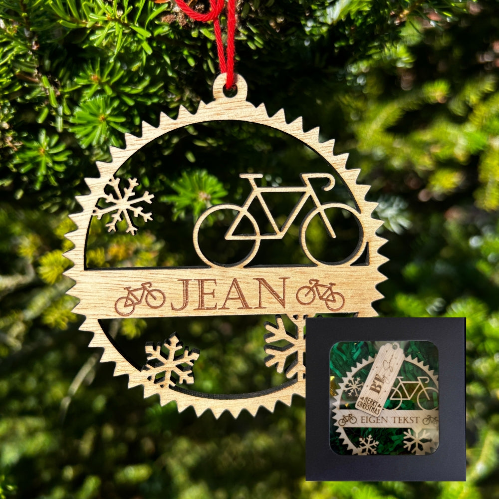 BT by Sonia Lasergesneden Houten Kerstbal – Gepersonaliseerd Wielrennen