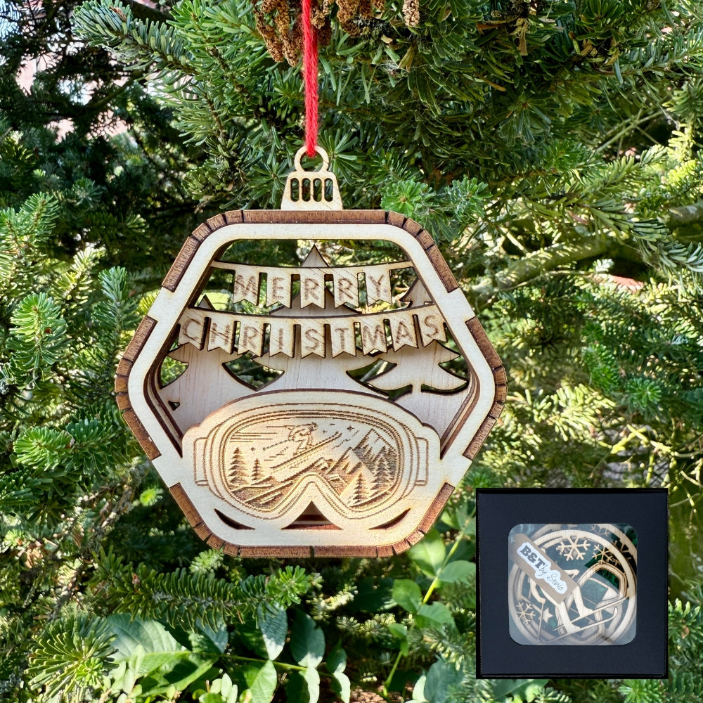 BT by Sonia 3D-Weihnachtskugel aus Holz Skifahren