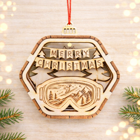 BT by Sonia 3D-Weihnachtskugel aus Holz Skifahren