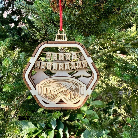 BT by Sonia 3D-Weihnachtskugel aus Holz Skifahren